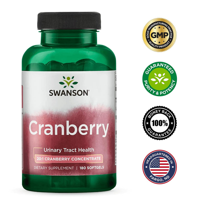 [Australia] - Swanson Cranberry - Supports Urinary Tract Health, Bladder Control, and Promotes Healthy Kidney Function - Cranberry Supplement Made with 20:1 Cranberry Juice Concentrate - (180 Softgels) 1 