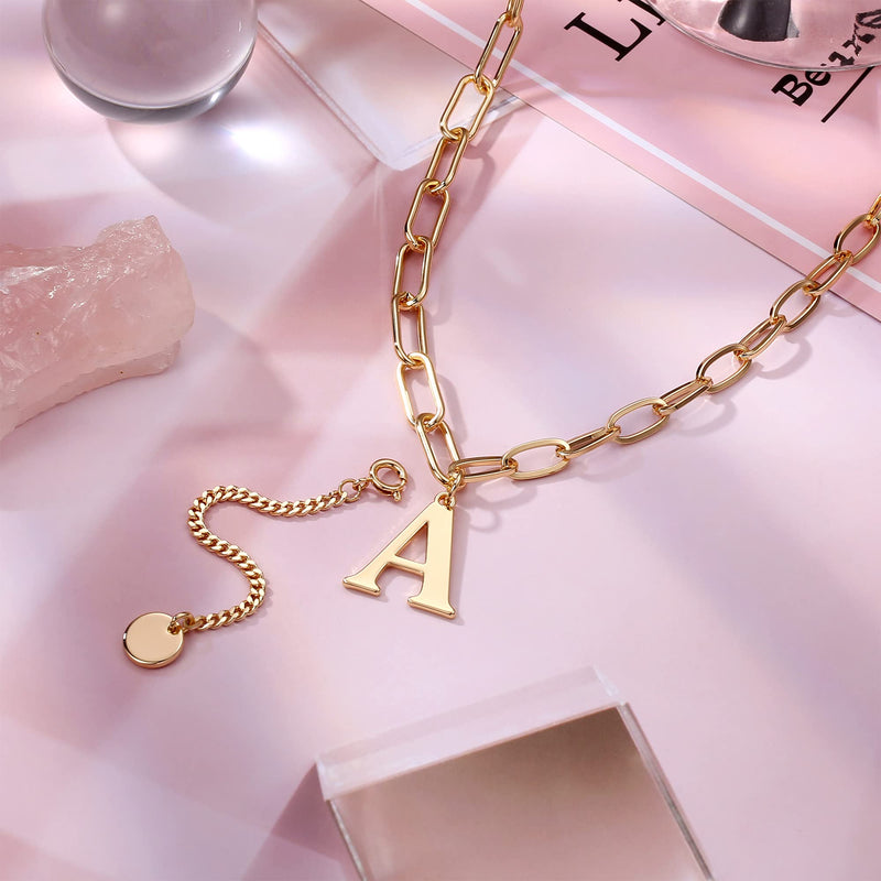 [Australia] - Gold Initial Necklaces for Women, 14K Gold Plated Paperclip Chain Necklace for Women Gold Necklace Initial Necklaces for Women Gold Choker Necklaces Gold Chain Necklaces for Women A 