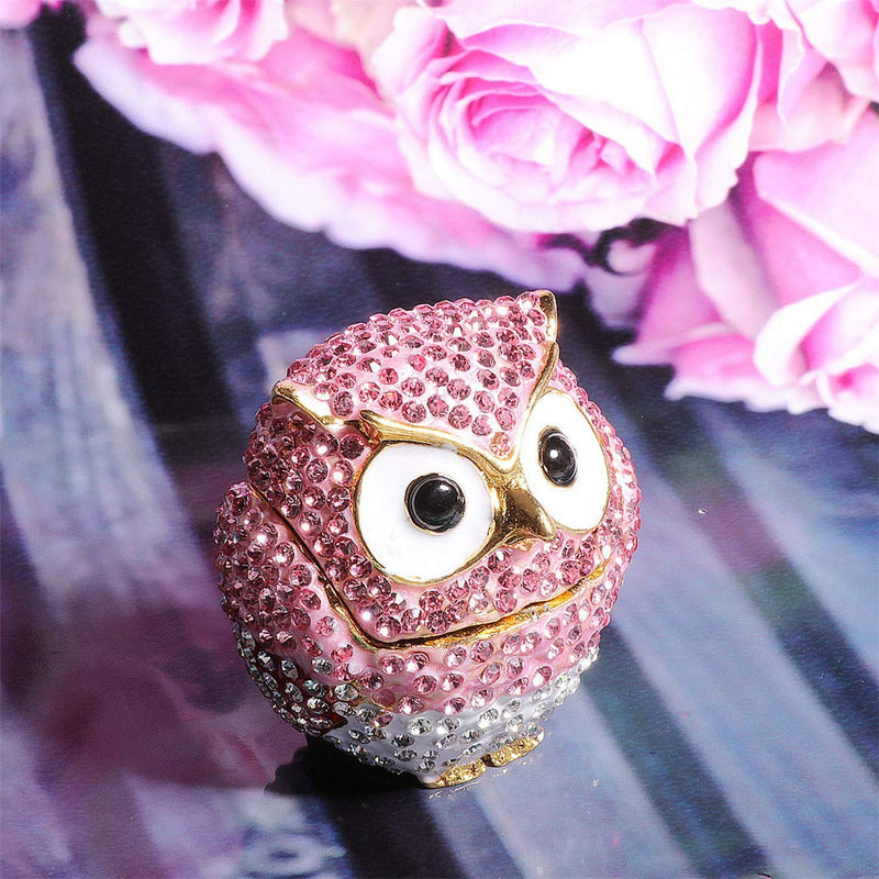 [Australia] - Waltz&F Diamond owl Trinket Box Hinged Hand-painted Figurine Collectible Ring Holder Pink 