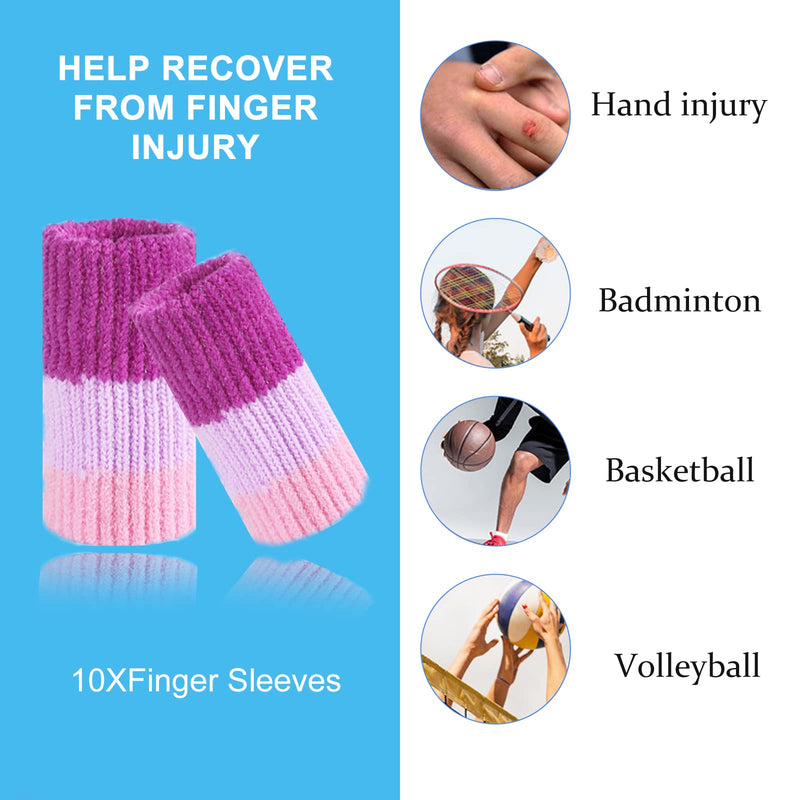 [Australia] - 10Pcs Finger Compression Sleeves Support, EDNYZAKRN Finger Sleeve Protectors Cots Thumb Brace for Trigger Finger Arthritis Swelling Basketball Sport, Breathable Elastic Pain Relief Purple Pink 