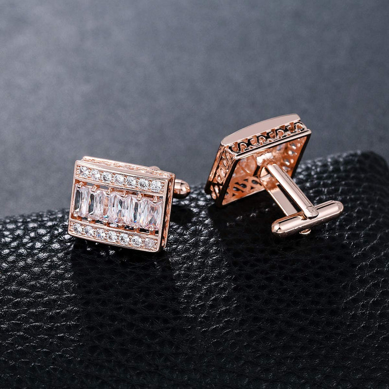 [Australia] - WeimanJewelry Cubic Zirconias CZ Classic Cufflinks for Men Wedding Business Shirts Rose Gold 1 