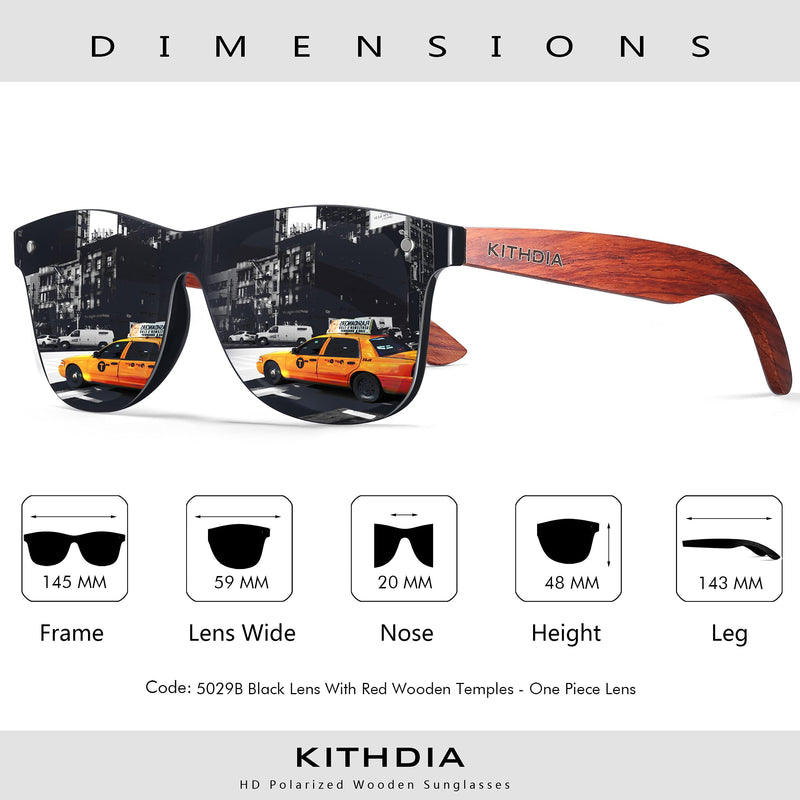 [Australia] - Kithdia Zebra Wooden Bamboo Sunglasses Polarized for Men and Women - Wood Temples Sunglasses S5029 Black/Red Wood Temples 