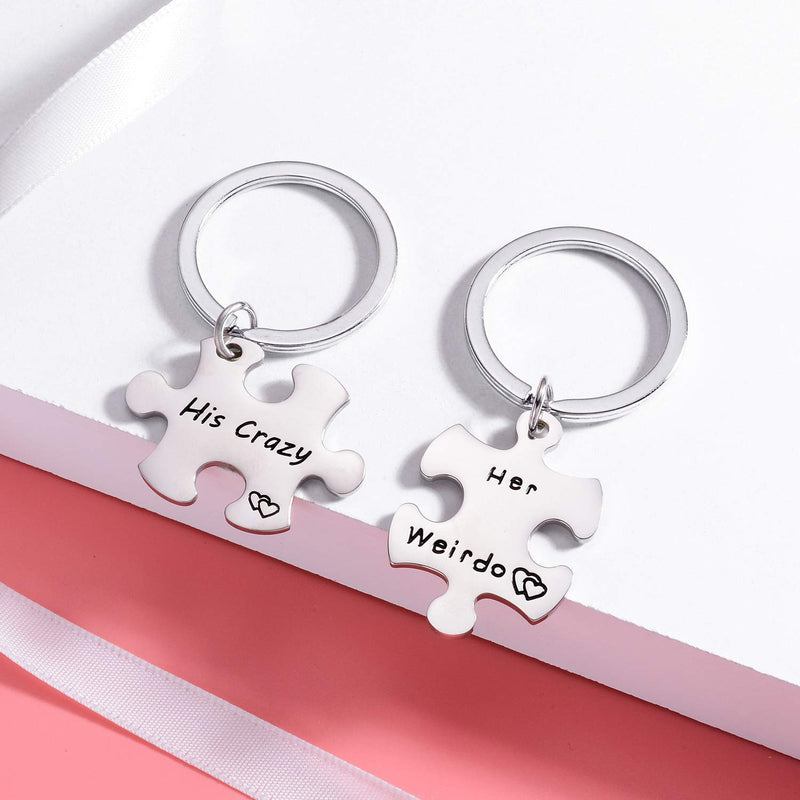 [Australia] - Nzztont His Crazy Her Weirdo Couples Keychains Set, Necklace Set, Personalized Couples Jewelry, for Boyfriend Girlfriend Keychain Set 