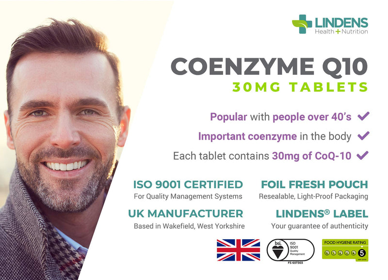 [Australia] - Lindens Coenzyme Q10 30mg - 120 Tablets- Popular for Statin Users | Protection from Oxidative Stress | CoQ10 Ubiquinone | Ubiquinol | Made in The UK, Letterbox Friendly 