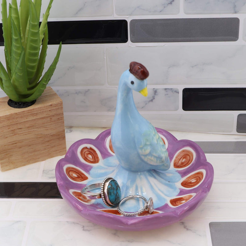 [Australia] - Ceramic Ring Trinket and Jewelry Tray with Peacock 