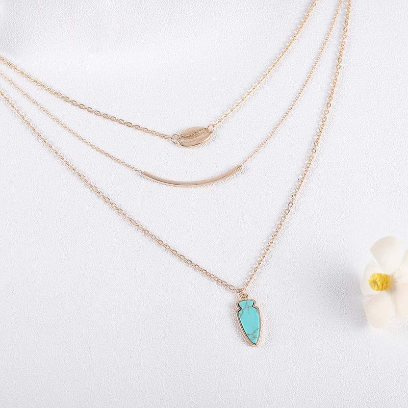 [Australia] - Ibliss Boho Layered Necklace Chain Gold Shell Bar Pendant Necklace Turquoise Beach Necklace Jewelry for Women and Girls 