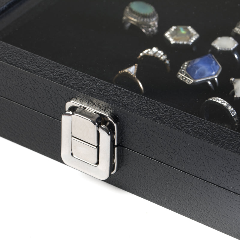 [Australia] - Huji Glass Top Ring Display Showcase with Velvet Insert Liner Jewelry Organizer (1 Pack, 36 Slot Case) 1 