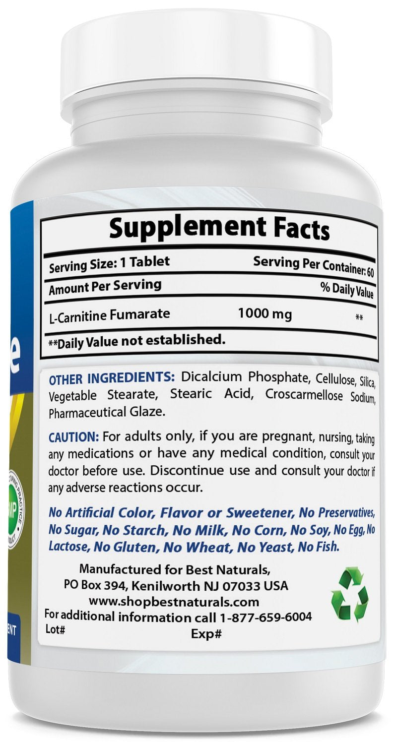[Australia] - Best Naturals L-Carnitine 1000mg 60 Tablets 