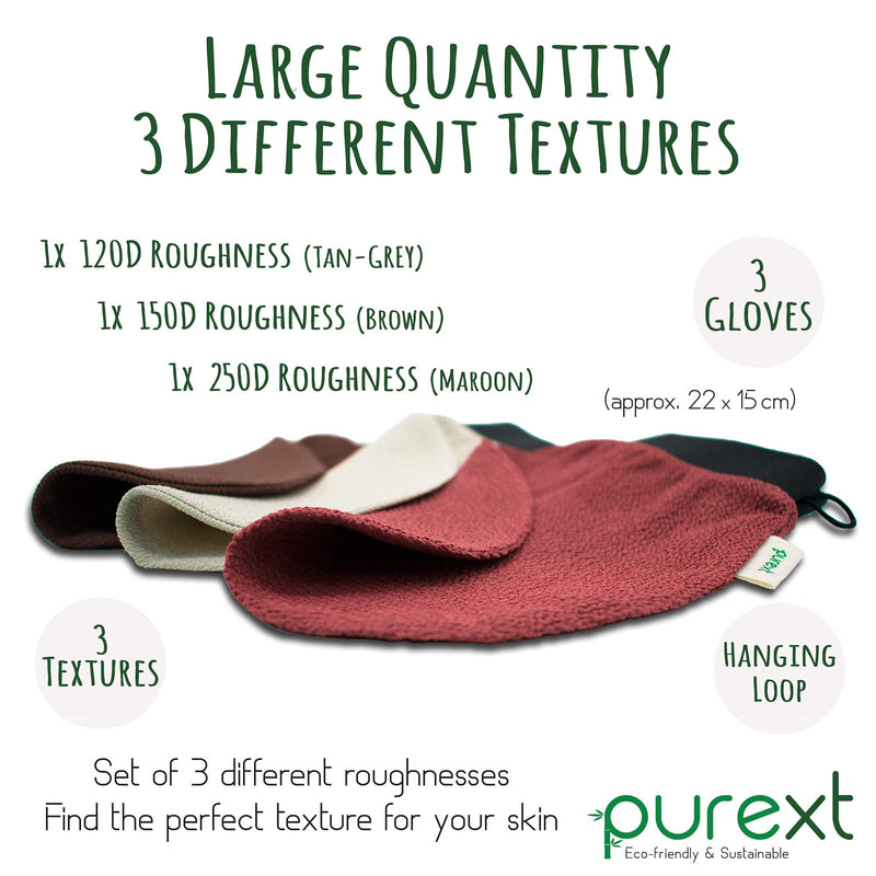 [Australia] - PureXT 3 Exfoliating Gloves - Kessa Hammam Body Scrubber - Fake Tan Remover Exfoliator Mitts (Mixed) 