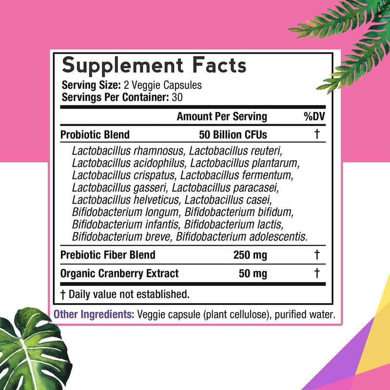 [Australia] - Doctor's Recipes Women’s Probiotic, 60 Caps 50 Billion CFU 16 Strains, with Organic Prebiotics Cranberry, Digestive Immune Vaginal & Urinary Health, Shelf Stable, Delayed Release, No Soy Gluten Dairy 60 Count (Pack of 1) 