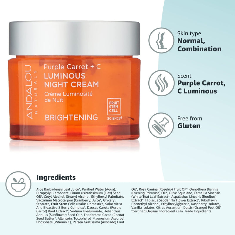 [Australia] - Andalou Natural Purple Carrot + C Luminous Night Cream, Purple Carrot Plus C Luminous, 1.7 Ounce 1.7 Ounce (Pack of 1) 