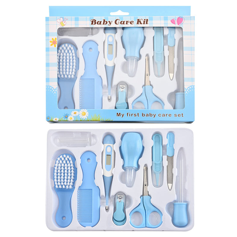 [Australia] - Baby Grooming Kit Newborn, MKNZOME Portable 10pcs Baby Essential Daily Care Kit with Storage Case, Travelling Home Nursery Baby Nail Kit for Newborn Infant Toddler Healthcare & Grooming Blue,10pcs 