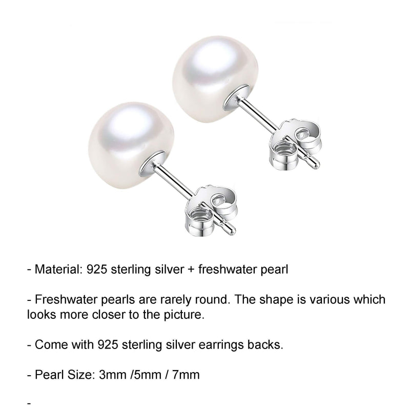 [Australia] - HAISWET 925 Sterling Silver Freshwater Pearl 3,5,7MM Silver Stud Cartilage Earrings Set 