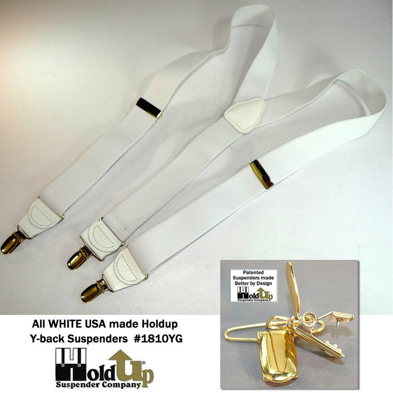 [Australia] - Hold-Ups Y-back All White Casual Series 1 1/2" wide with Patented No-slip Gold Clips 