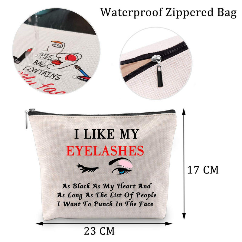 [Australia] - MBMSO Funny Makeup Bags I Like My Eyelashes as Black As My Heart Canvas Cosmetic Bags Zipper Pouch Cosmetic Travel Carry Bag (EYELASHES As Black Bag) Eyelashes as Black Bag 