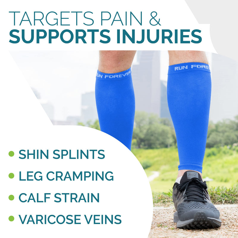 [Australia] - Calf Compression Sleeves For Men & Women - Leg Compression Sleeve - Footless Compression Socks for Shin Splint &Varicose Vein Blue Large 