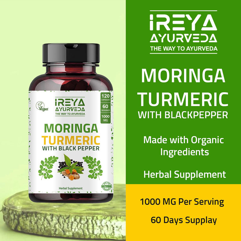 [Australia] - Moringa Oleifera Powder & Turmeric Root Powder with Black pepper 120 Capsules | Immunity & Metabolism Support, Joint and Digestive Support. Vegan, Gluten-Free and Non-GMO 