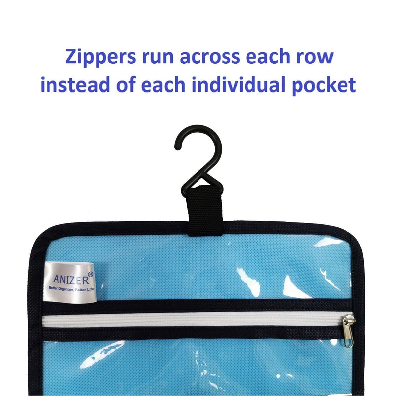 [Australia] - ANIZER Watch Band Storage Roll Holders Hanging Organizer for Watch Band Straps Accessories with 5 Zippered Clear Pockets (Blue) Blue 