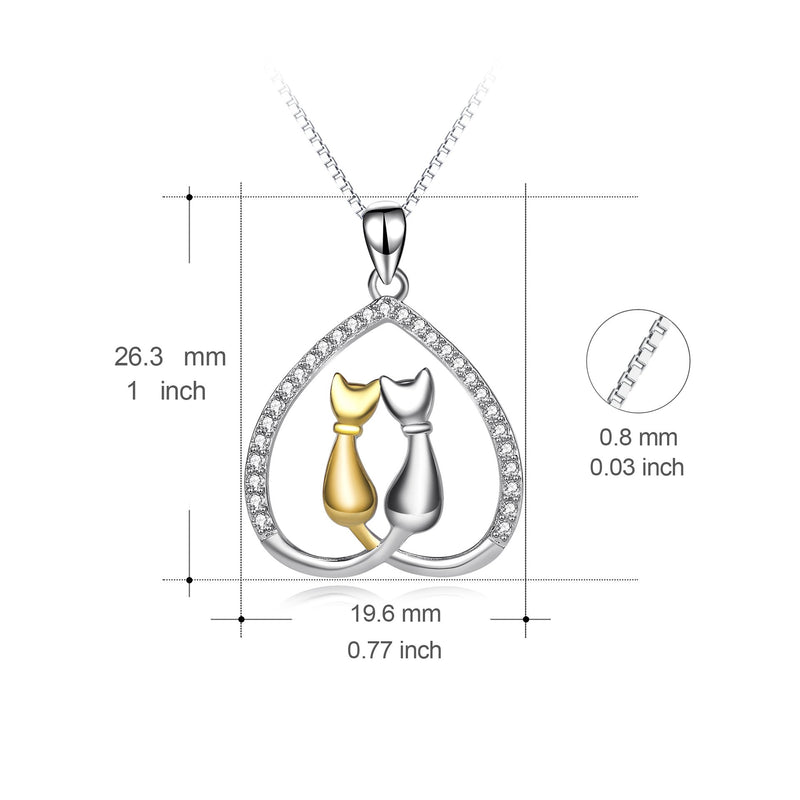 [Australia] - YFN Couples Cat Necklaces 925 Sterling Silver Two-tone Eternal Love Heart Cat Jewelry Valentine Gifts for Her Girlfriends 
