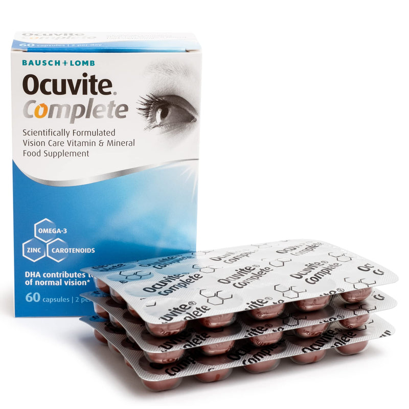 [Australia] - Ocuvite Complete, Eye Supplement Capsules, by Bausch + Lomb, Lutein and Zeaxanthin supplement with DHA Omega 3 plus Zinc, Supports Normal Vision, Two Capsules per Day 