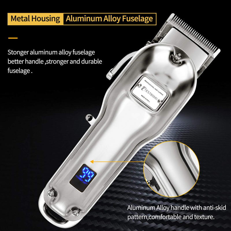 [Australia] - AUDOC Professional Cordless Hair Clippers for Men Rechargeable Beard Trimmer Low Nosie Home Barber Hair Cutting Kit Set for Men/Kids/Pet with An All Metal Housing LED Display Silver 