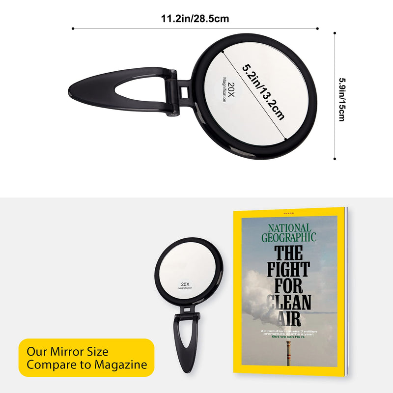 [Australia] - 20X Magnifying Mirror,6-Inch, Two Sided Hand Mirror, 20X/1X Magnification, Hand Mirrors with Handle, Use for Makeup Application, Tweezing, and Blackhead/Blemish Removal. Black 