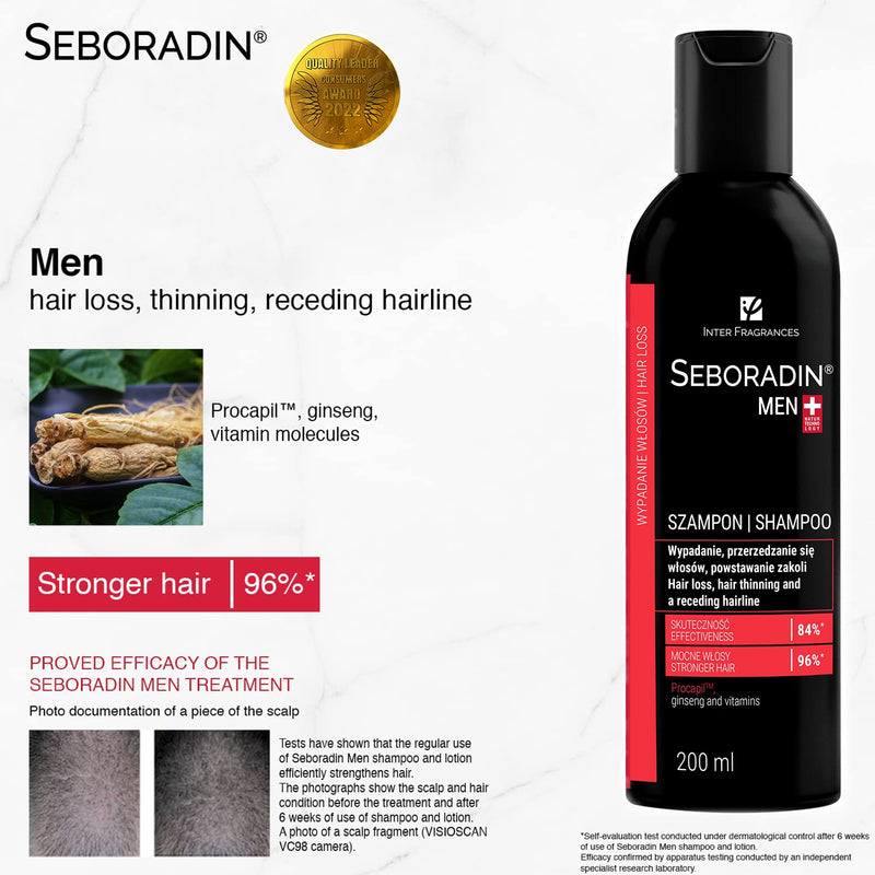 [Australia] - SEBORADIN MEN Hair Shampoo for Hair Loss, Hair Thinning Shampoo 200 ml | Vitamins and Natural Extracts for Thickening and Growth, Natur Technology | Hair & Scalp Treatment | Care & Receding Hairline 