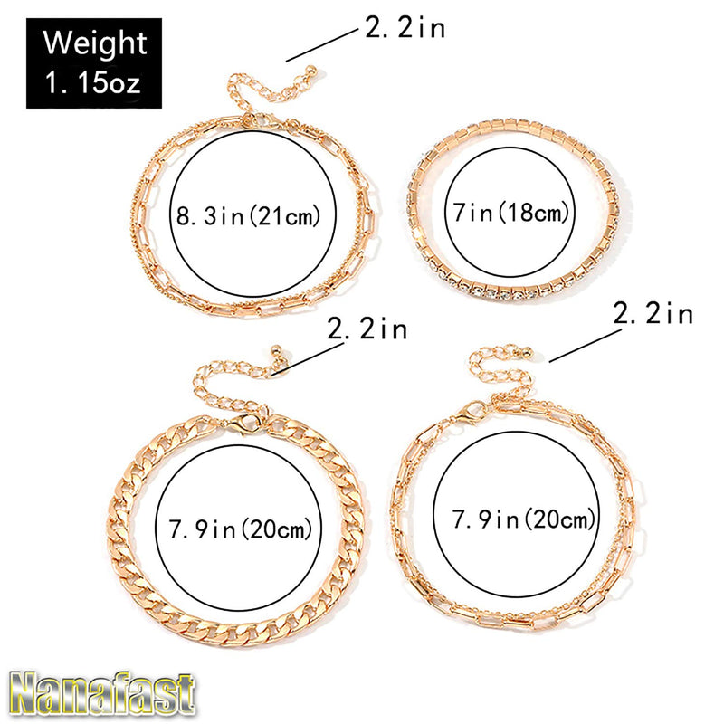 [Australia] - Nanafast 4-6PCS Ankle Bracelets Set for Women Gold Boho Beach Anklet Chain Adjustable Foot Jewelry for Girls Extremely Simple Style 4PCS 