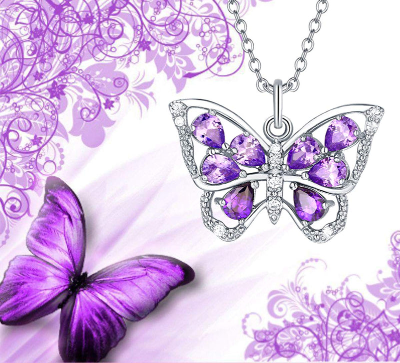 [Australia] - Butterfly Necklace, Purple Butterfly Necklace for Women, Butterfly Jewelry for Women, 925 Butterfly Necklace, Purple Butterfly Necklace, Butterfly Pendant, Blue Butterfly Necklace Sterling Silver 