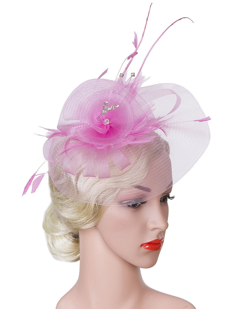 [Australia] - VIJIV Women Vintage Derby Fascinator Hat Pillbox Headband Feather Cocktail Tea Party One Size Pink 