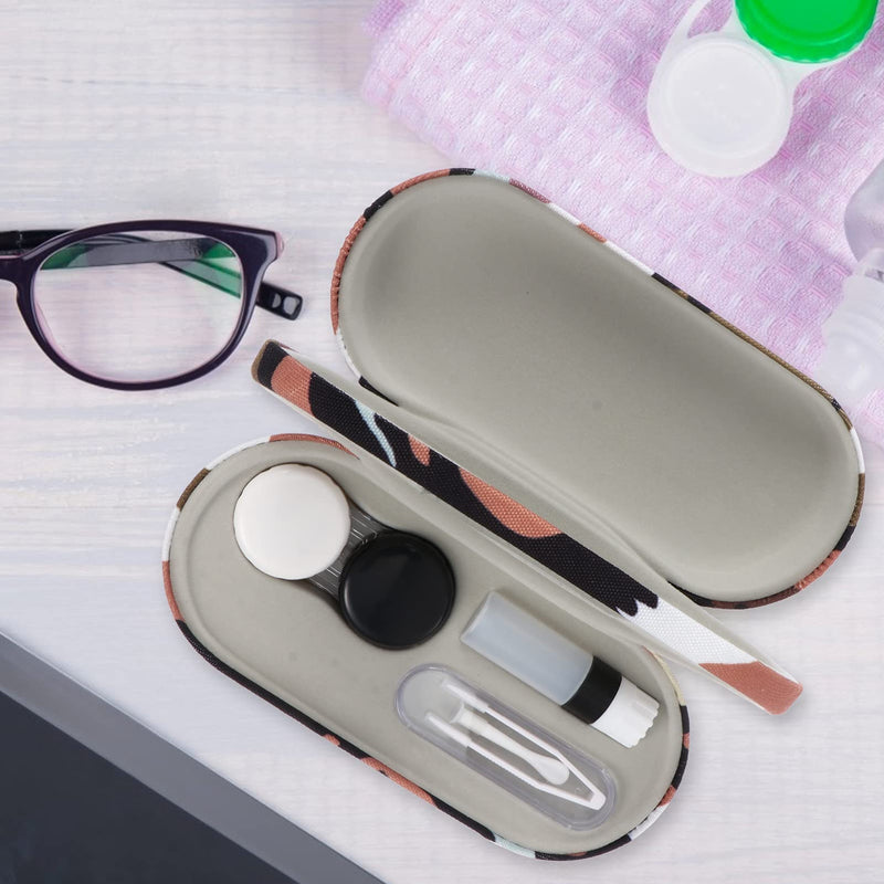 [Australia] - Hemoton Portable Contact Lens Case Glasses Case 2 in 1 Double Sided Contact Lens Box Holder Container Sunglasses Pouches with Built- in Mirror for Men Women Camouflage 