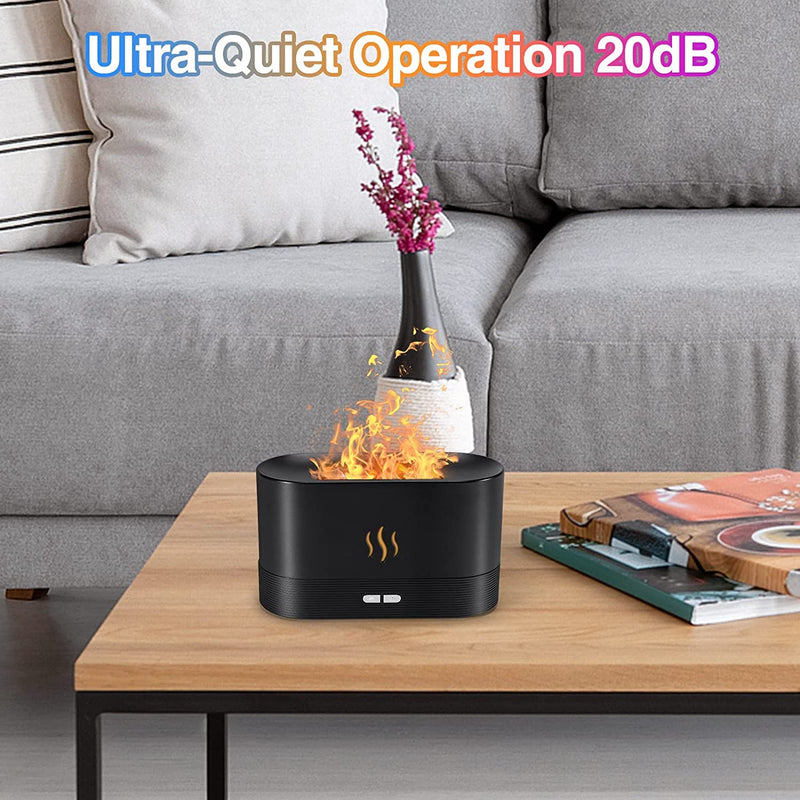 [Australia] - Flame Air Aroma Diffuser Humidifier, 7 Flame Color Noiseless Essential Oil Diffuser for Home,Office,Yoga with Auto-Off Protection (Black) Black 