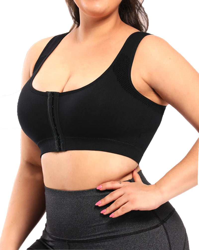 [Australia] - Jengo Post Surgery Bra for Women Surgical Bras Front Closure Sports Bras Breast Augmentation Mastectomy Bra Post Op Bra S Black 