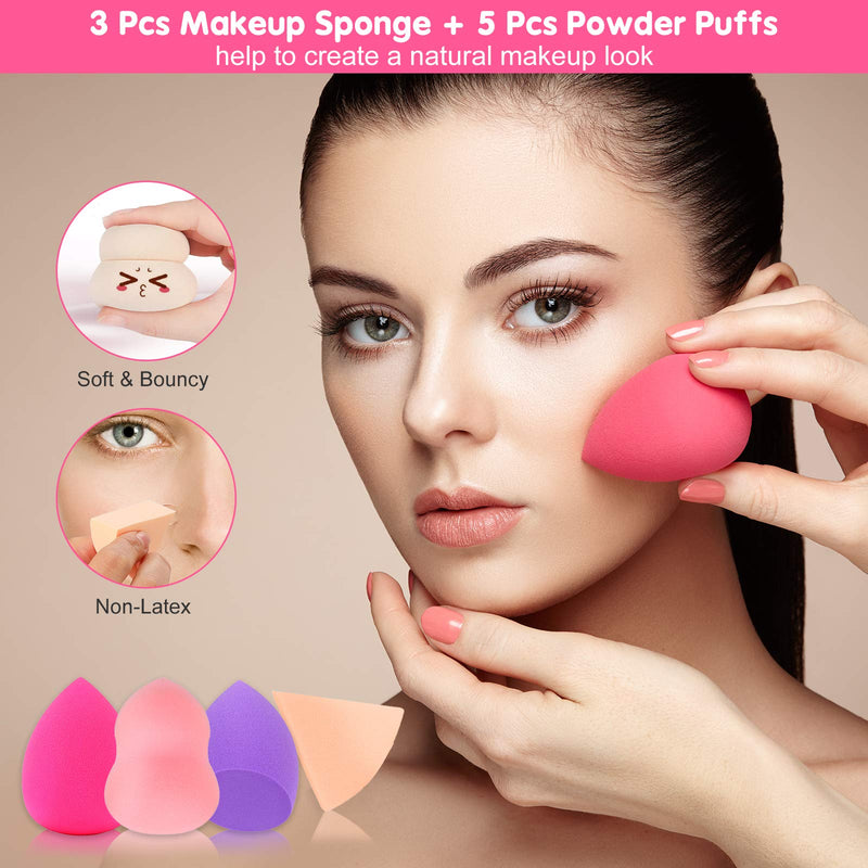 [Australia] - Lolalet (8 Pcs) Makeup Sponge Beauty Blender Set and Powder Puffs, Latex-Free Soft Beauty Foundation Blending Sponges for Liquid Dry Foundation/BB Cream/Powder/Concealer, Dry and Wet Use -Pink Pink 