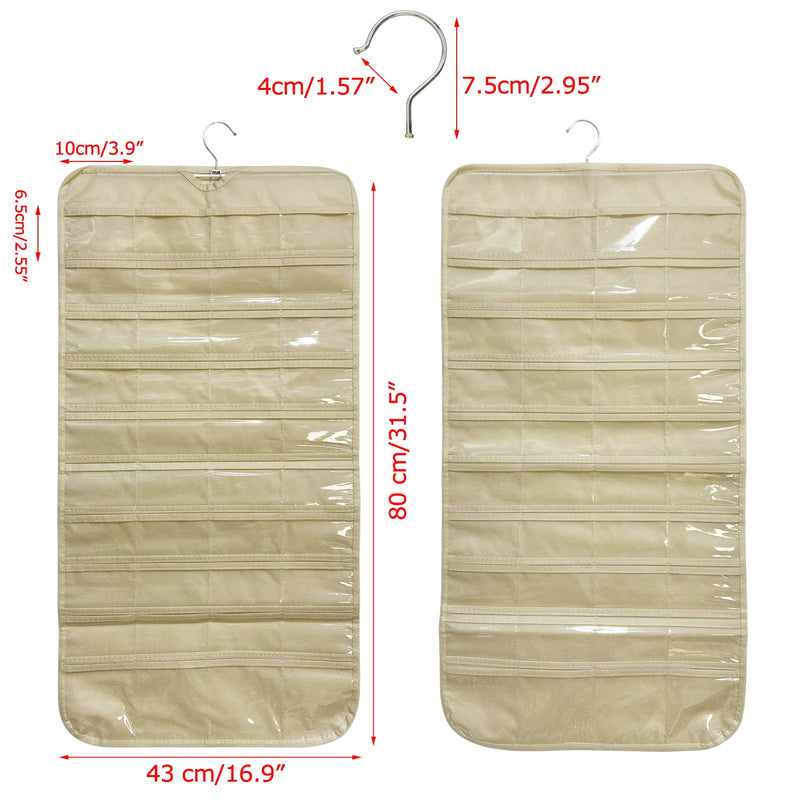 [Australia] - 2 Pack Hanging Jewelry Organizer with 80 Pockets ,Double Sided Closet Earring Storage for Necklace Bracelet with Hanger,Beige 