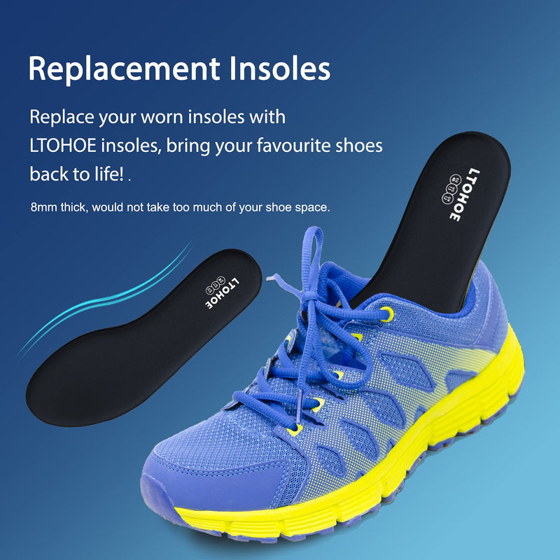 [Australia] - LTOHOE Memory Foam Insoles for Men, Replacement Shoe Inserts for Running Shoes, Hiking Shoes, Sneaker, Cushion Shoe Insoles Shock Absorbing for Foot Pain Relief, Comfort Inner Soles 8mm Black US 9 9 US Men Black-8mm 
