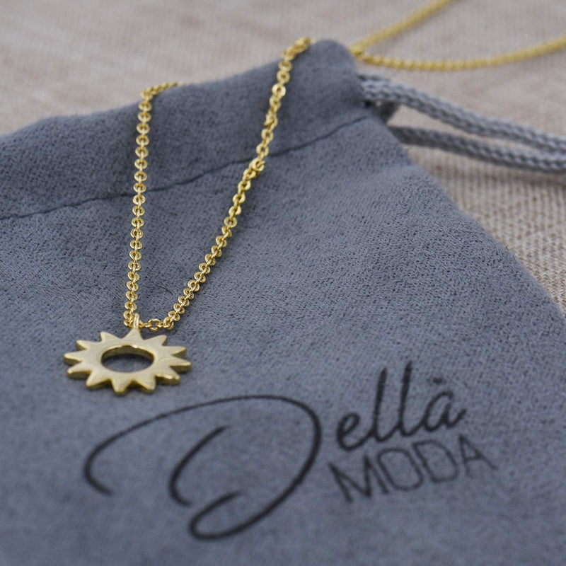 [Australia] - DELLA MODA Gold Sun Pendant Necklace | 16 Inch | 18k Gold Plated Hypoallergenic Brass 