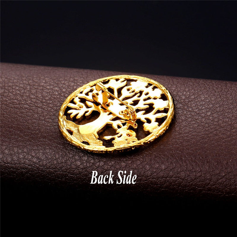 [Australia] - U7 Brooch and Pins for Women Men Stainless Steel Leaf/Flower/Cross/Virgin Mary/Feather/Ribbon/Key/Tree of Life Design Lapel Stick Pin for Hat,Bag,Suit,Dress A.Tree of Life/Gold 