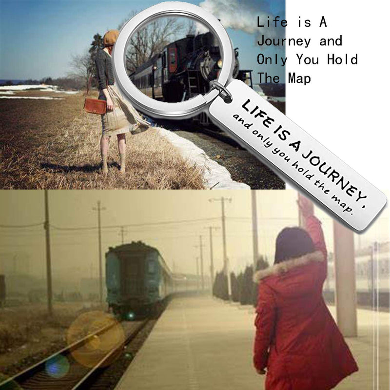 [Australia] - FEELMEM New Adventure Keychain Best Friend Going Away Gift Life is A Journey and Only You Hold The Map Keychain BBF Long Distance Relationship Gift Deployment Gift silver 