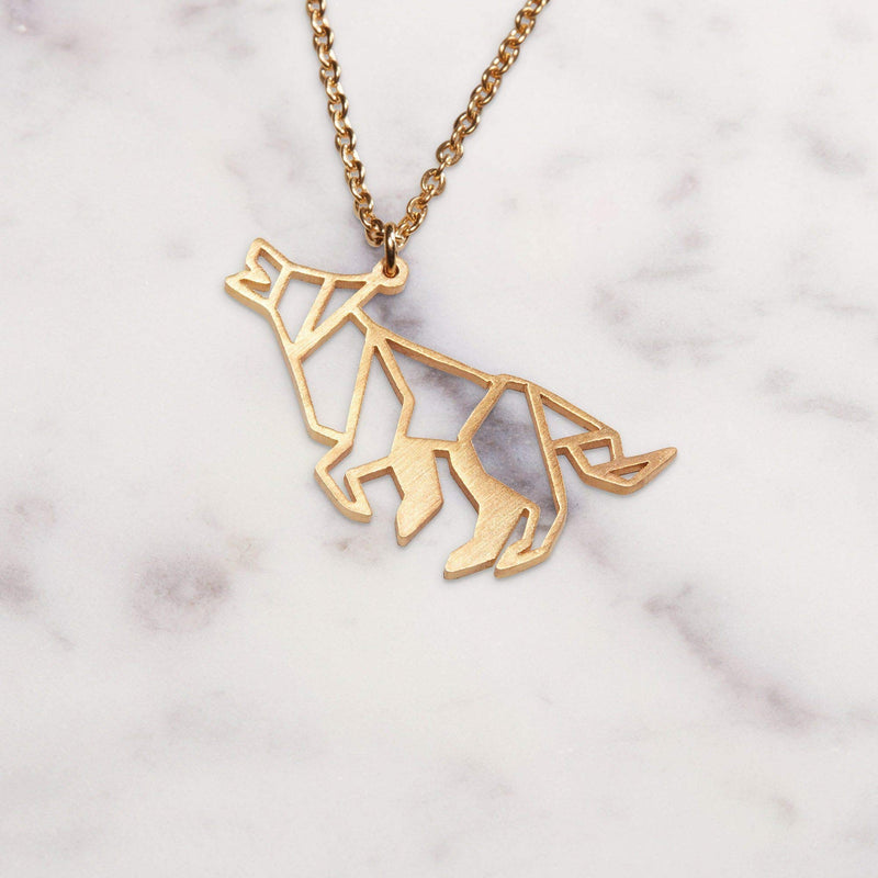 [Australia] - La Menagerie Wolf Gold Origami Jewelry & Gold Geometric Necklace – 18 Karat Plated Gold Necklace & Wolf Necklaces for Women – Wolf Necklace for Girls & Origami Necklace 