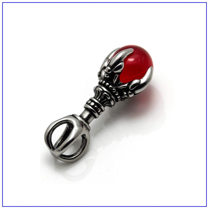 [Australia] - Fusamk Punk Rock Titanium Steel Dragon Claw Crystal Ball Pendant Necklace,24" Link Chain Red Crystal Ball 