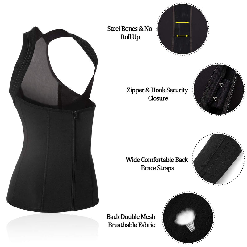 [Australia] - Women Back Braces Posture Corrector Waist Trainer Vest Tummy Control Body Shaper for Spinal Neck Shoulder and Upper Back Supports (S, Black) Small (Pack of 1) 