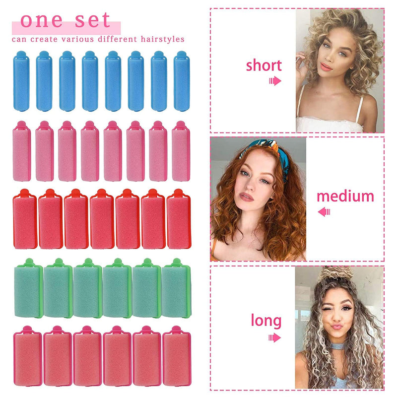 [Australia] - YMHPRIDE 50 Pcs Foam Sponge Hair Rollers Bouncy Curls Hair Curlers Hair Rollers for Long Medium Hair Large Medium Small 5 Size Flexible Hair Styling Roller Curlers Self Grip Hair Curlers 1.5mm,2mm,2.5mm,3mm,3.6mm 