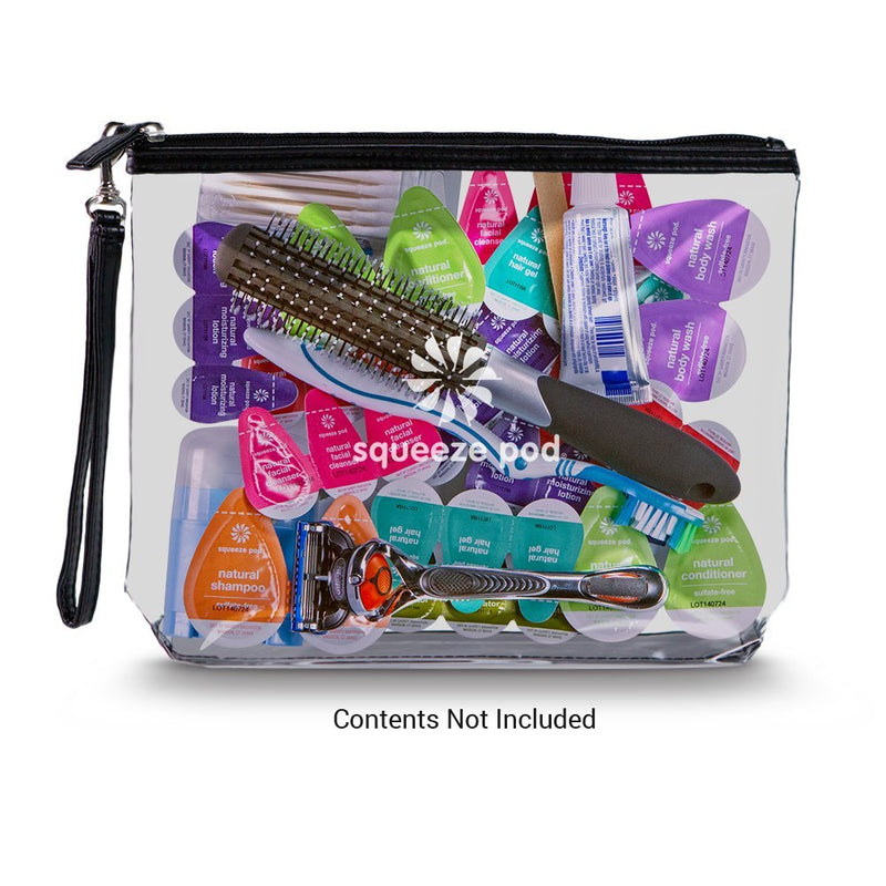 [Australia] - Clear Travel Bag with Heavy Duty Transparent Plastic Pouch, Zipper & Carry Strap - Water Resistant Great for Day Trips, Beach, Pool or Sporting Events. Stands Up for Easy Loading – Black Trim (CTBMSB) 