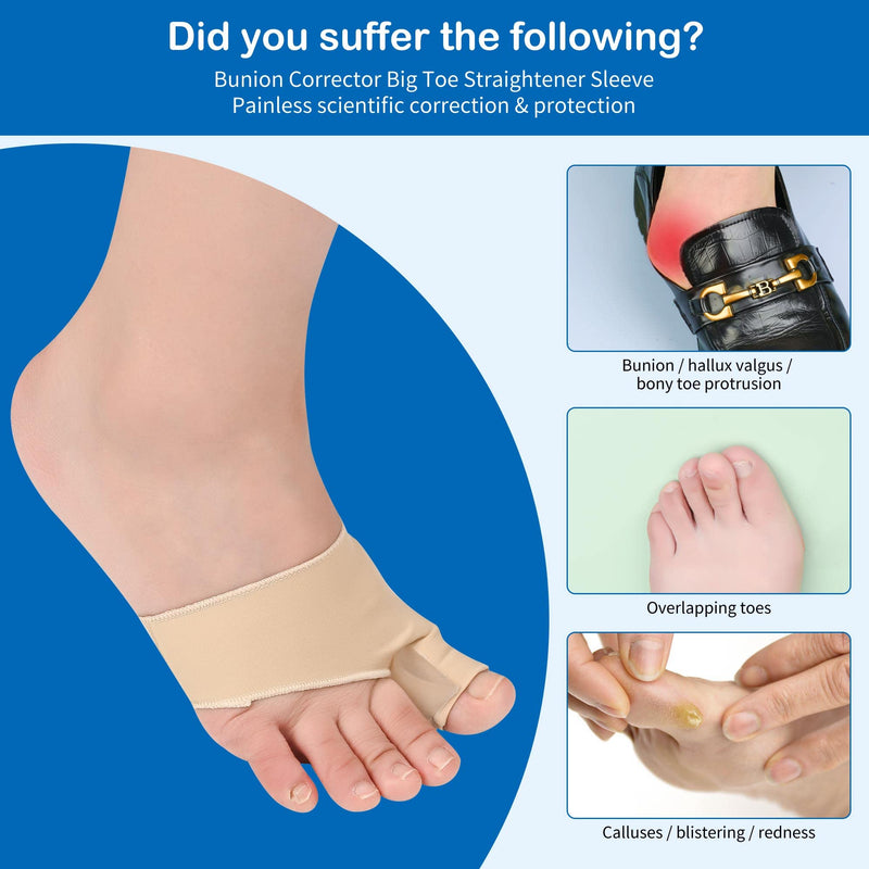 [Australia] - Bunion Corrector Big Toe Separator Bunion Splint Sleeve 1 Pair of Bunion Relief Sleeve with Silicone Bunion Pad Protector,Scientific Correction of Bunion Day and Night Wearable (Beige & Small) S Beige 