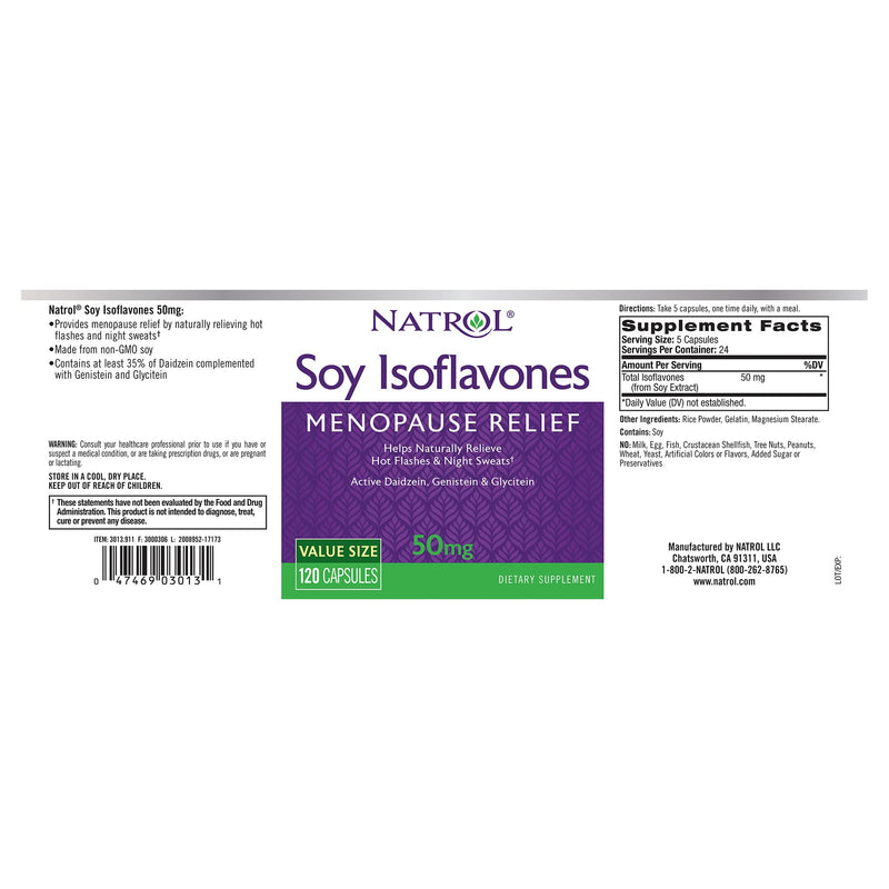 [Australia] - Natrol Soy Isoflavones Capsules, Menopause Relief, 50mg, 120 Count (Pack of 2) Purple 120 Count (Pack of 2) 