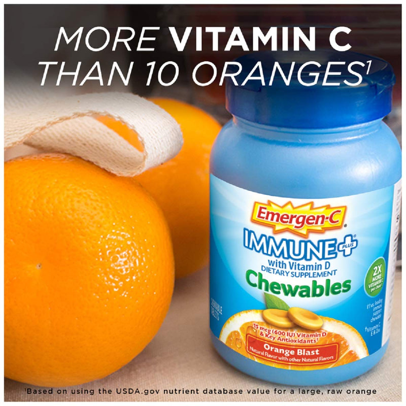 [Australia] - Emergen-C Immune+ Chewables 1000mg Vitamin C with Vitamin D Tablet, Immune Support Dietary Supplement for Immunity, Orange Blast Flavor - 42 Count 42 Count (Pack of 1) 