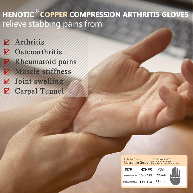 [Australia] - HENOTIC 2 Pairs Copper Compression Gloves for Women Men, Wrist Reinforcement Fingerless Arthritis Compression Gloves for Relieving Carpal Tunnel Aches, Rheumatoid Pains, Joint Swell Two Pairs Small/Medium: 2 3/4"-3 1/2" 