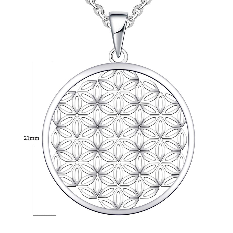 [Australia] - JO WISDOM Flower of Life Necklace,925 Sterling Silver Family Coin Pendant Necklace white gold 