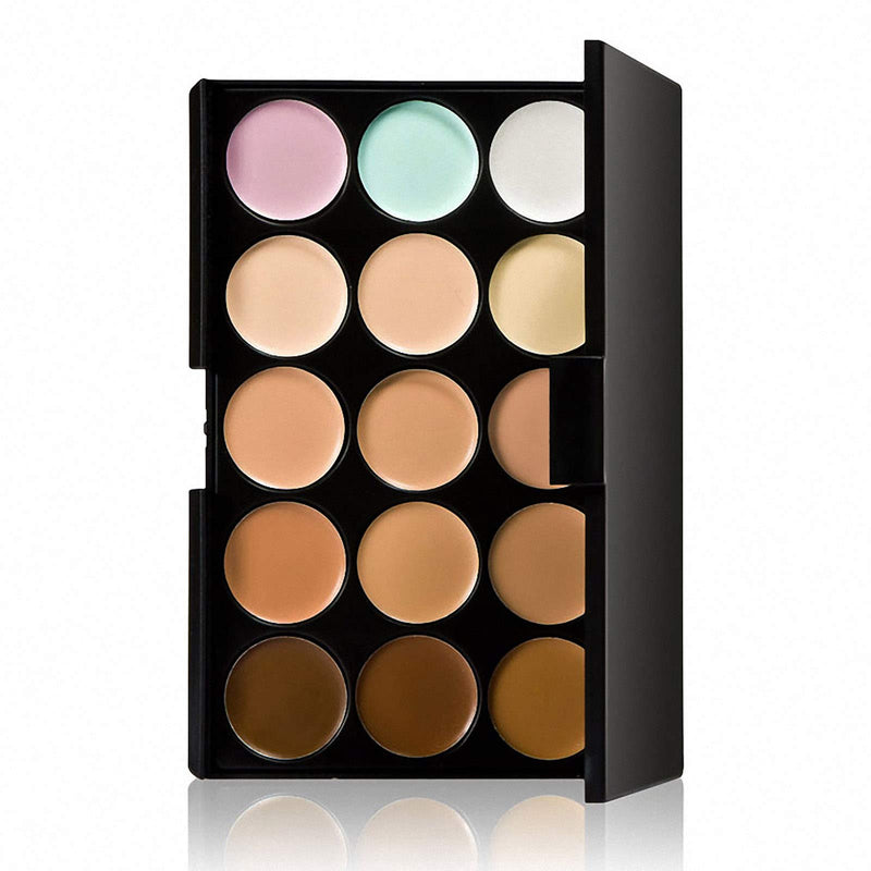 [Australia] - Concealer Palette, 15 Colors Makeup Palette Facial Camouflage Contour Palette with Sponge Puff Oval & Makeup Brush Beauty Make up Cream 